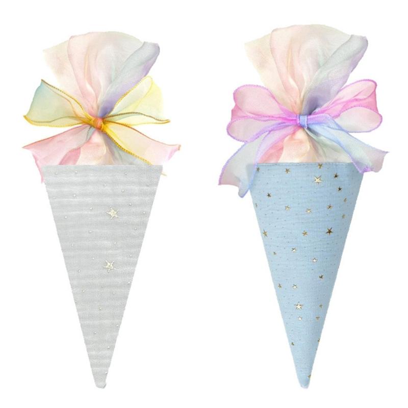 Stylish Fabric Party Decoration Ice Cream Cone Shaped Bowknot Ornament for Students Kids Celebration Gift