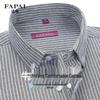 FAPAI Men's Oxford Short Sleeve Striped Casual Shirt