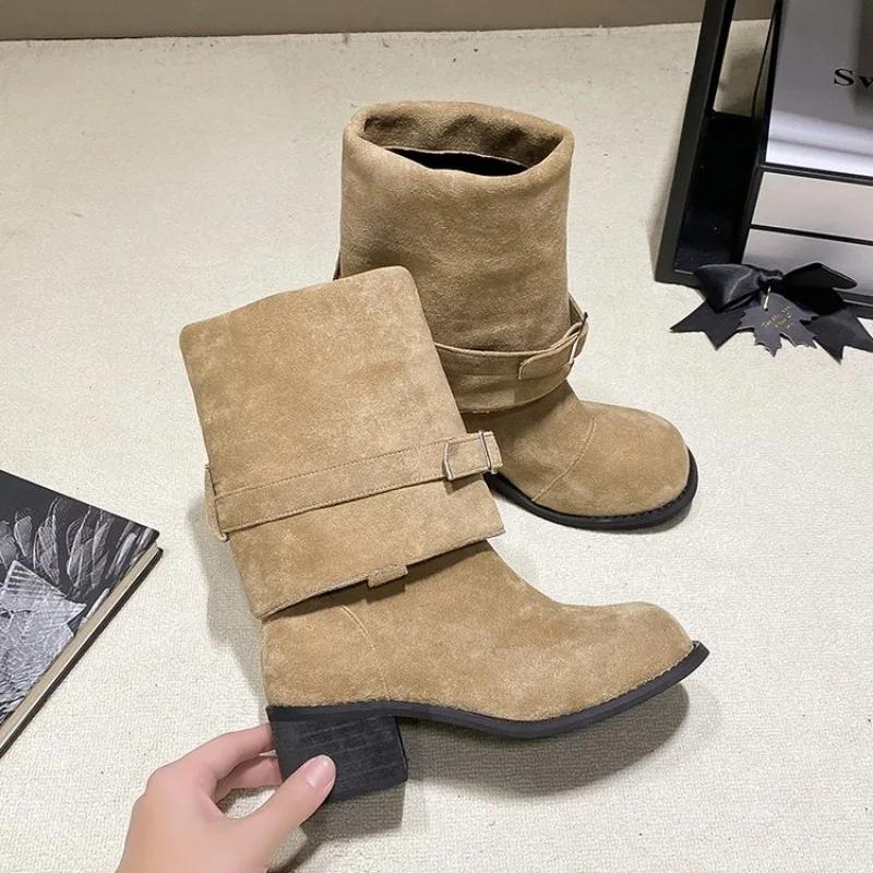 

Модные женские зимние модные ботинки с круглым носком и простым квадратным каблуком 2024 года, новые женские ботинки для улицы, женские деловые ботинки One Step Office 35 хаки