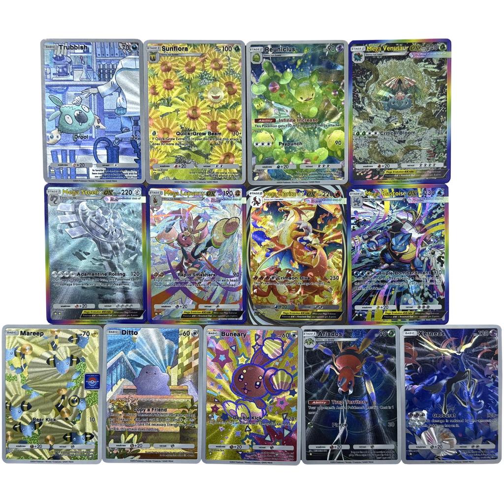 Diy Pokemon Pocket Charizard Blastoise Venusaur Mareep Series English Texture Flash Card Classic Game Anime Collection PTCG Y Kid Friendly