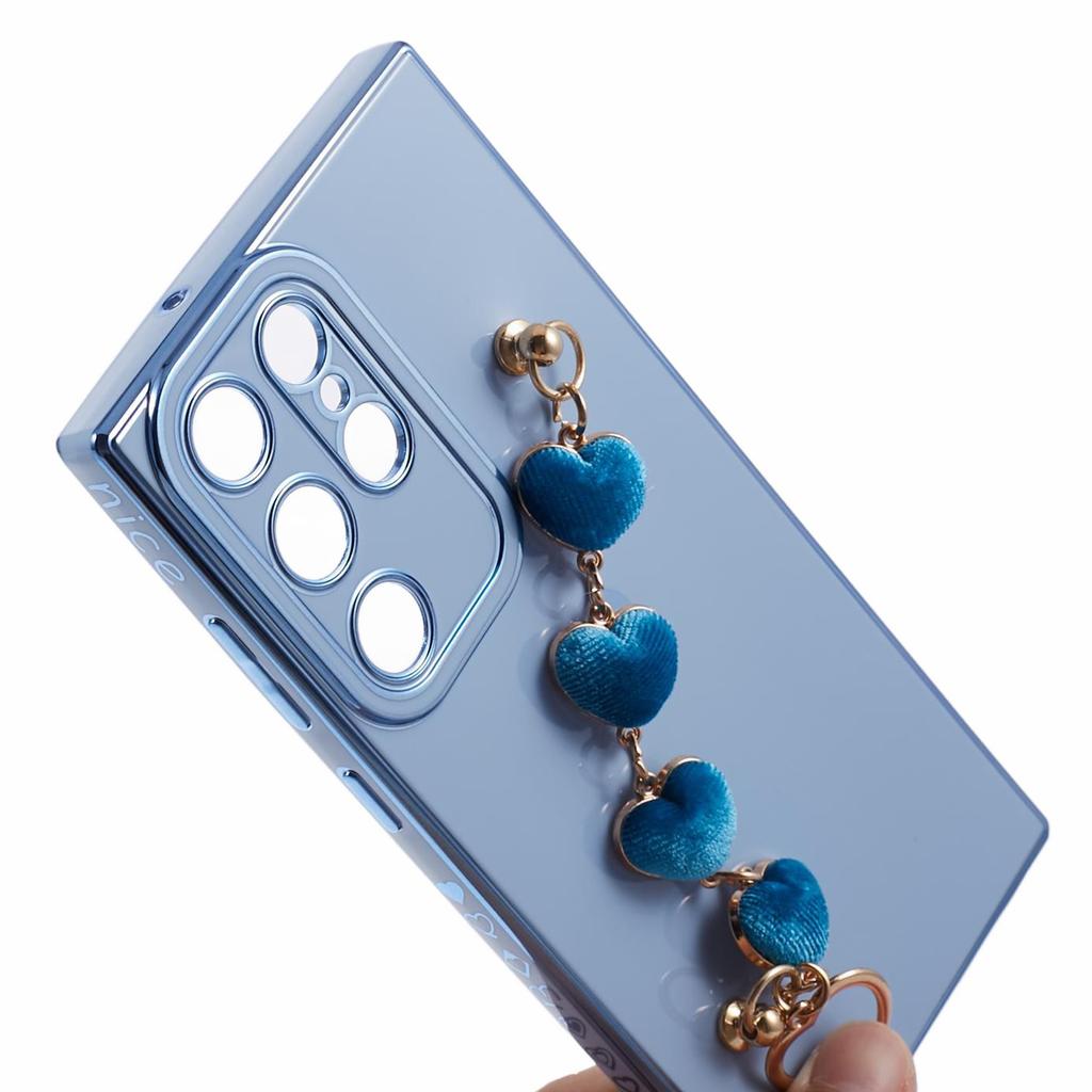 For Samsung Galaxy S23 Ultra Phone TPU Case Electroplating Phone Cover with Plush Love-Heart Strap