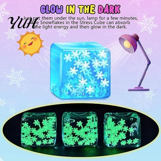 Hand Exerciser Toy Ice Cube Stress Relief Toy, Glow-in-the-Dark Snowflake Filled Cube, Portable Relievers Luminous Clear Sensory Adults and Kids