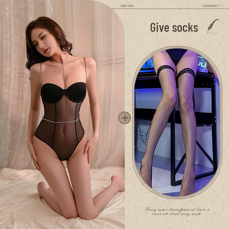 Sexy Backless Bodysuit Lingerie: Cotton Pad Bust Support, Open Crotch, Quick Release Uniform, Pure Desire Nightwear for Women