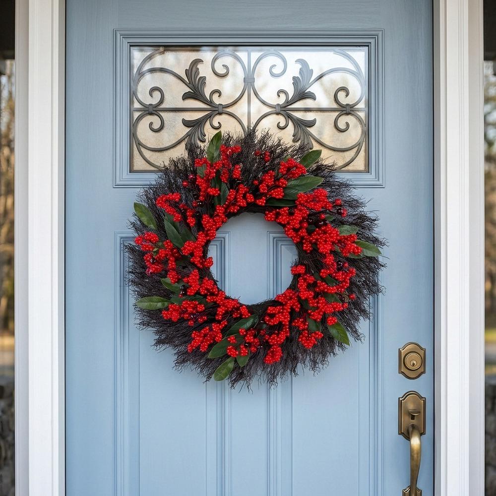 American-style Artificial Berry Holly Christmas Wreath 45 CM DIY Xmas Red Berry Garland Simulated Green Leaf Red Fruit Wreath