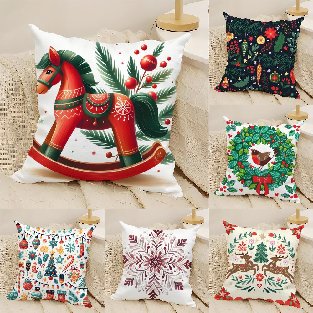 Classic Snowflake Animal Print Pillow Case Cotton Linen Fabric Square Zipper Pillowcase Home Decorative Living Room