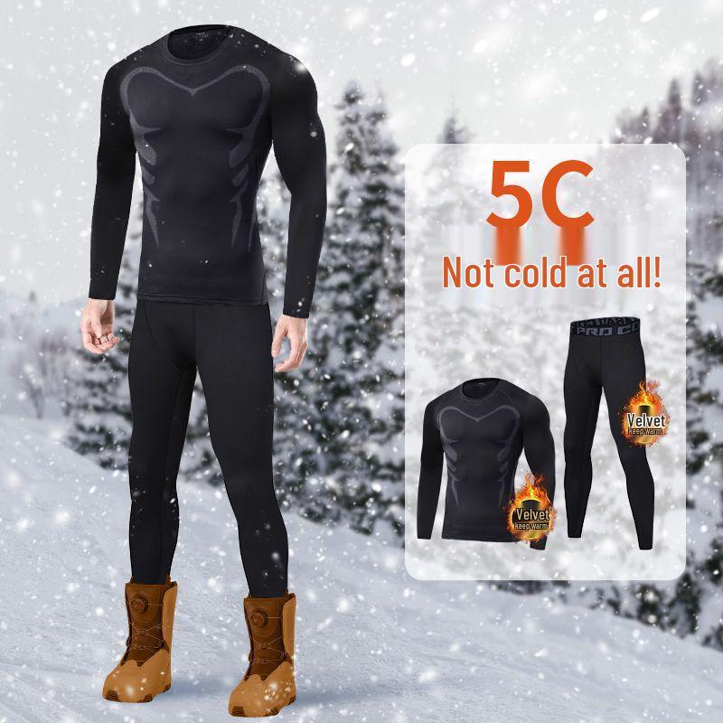 Fato de Esqui Masculino de Secagem Rápida: Camada Base Térmica de Veludo Plus para Inverno, Alta Elasticidade, Compressão que Absorve o Suor para Esportes ao Ar Livre.