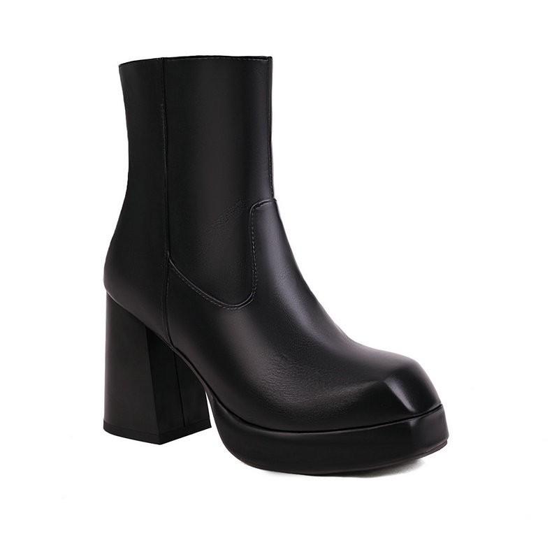 Stivaletti da Donna con Tacco Chunky e Punta Quadrata con Zip Laterale Moda Invernale Martin