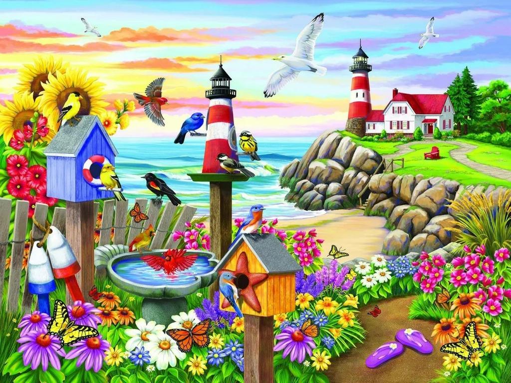 Landscape Diamond Painting Bird House Embroidery Flower Picture Rhinestones Full Square Round Mosaic Decor For Home