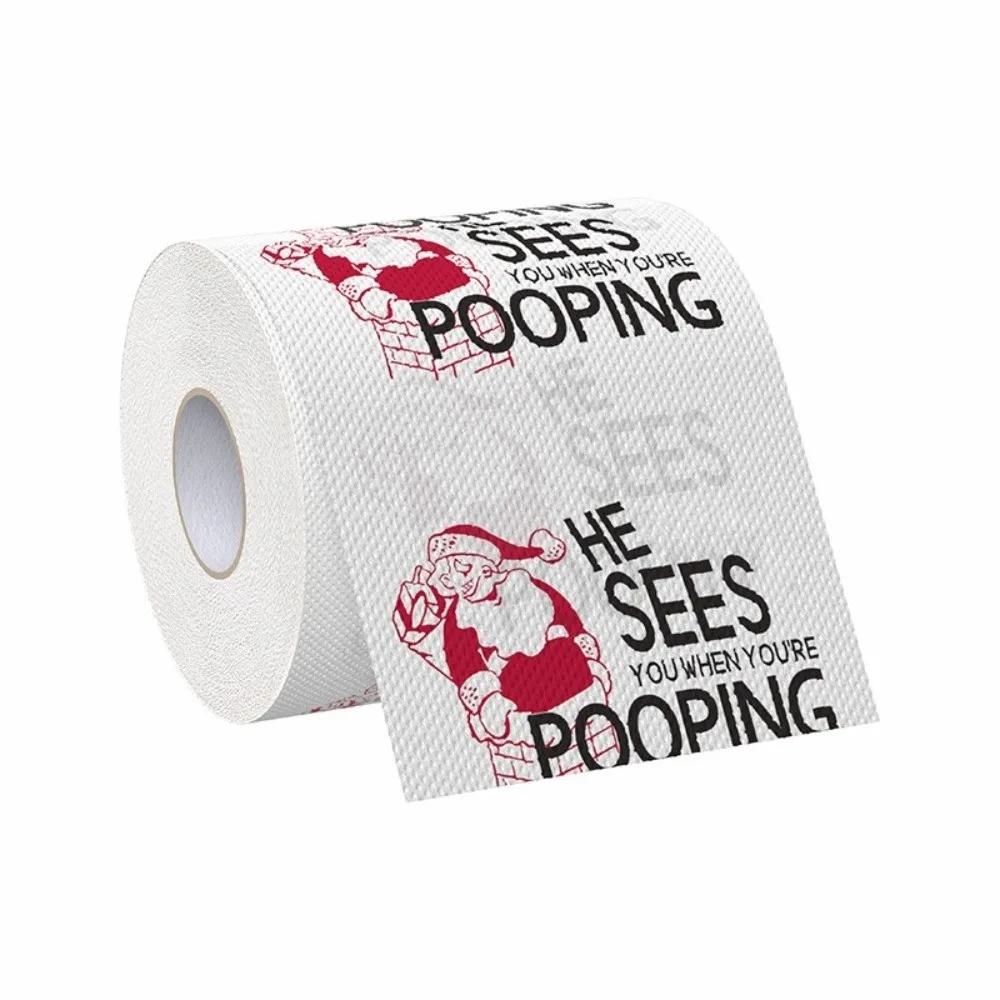 Durable Santa Printed Christmas Toilet Roll Paper Color Pattern Christmas Tree Printed Christmas Pattern Tissue Kitchen Tool