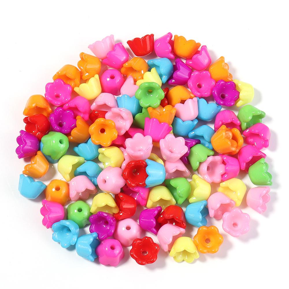 

100pcs Acrylic Beads Mixed Color Flower Bell Bear Loose Spacer Beads For Jewelry Making DIY Bracelets Necklace Keychain Supplies