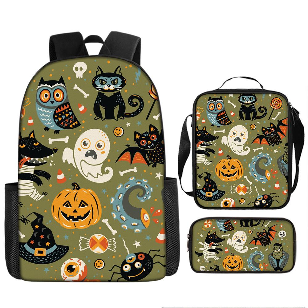 Pixel Halloween Student School Bag Cartoon School Bag Children's Backpack Anime Backpack Satchel