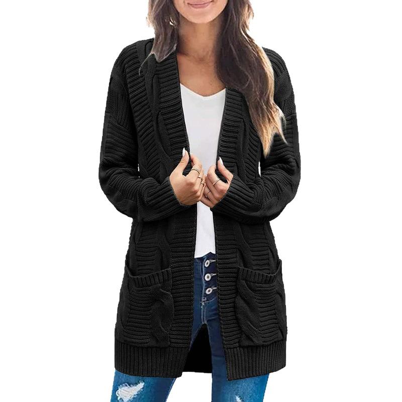 Women S Long Cable Knit Open Front Cardigan Sweater With Pockets
