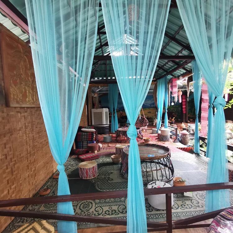 Green Gauze Curtain Gazebo: New Chinese Style Mesh for Outdoor Decor, Kindergarten Design, or Home Environment Arrangement.