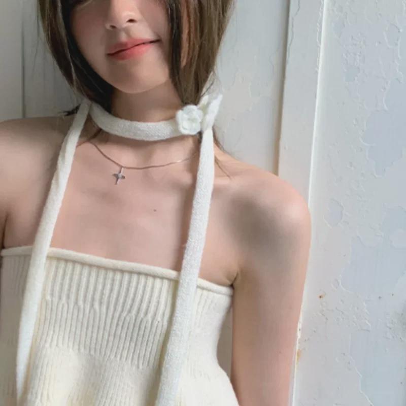 Mohair Rose Choker: Y2K Curly Knit Scarf & Necklace for Autumn/Winter