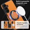 For Samsung Galaxy S25 FE Case with Ring Kickstand Magnetic Case PU Leather Back Cover