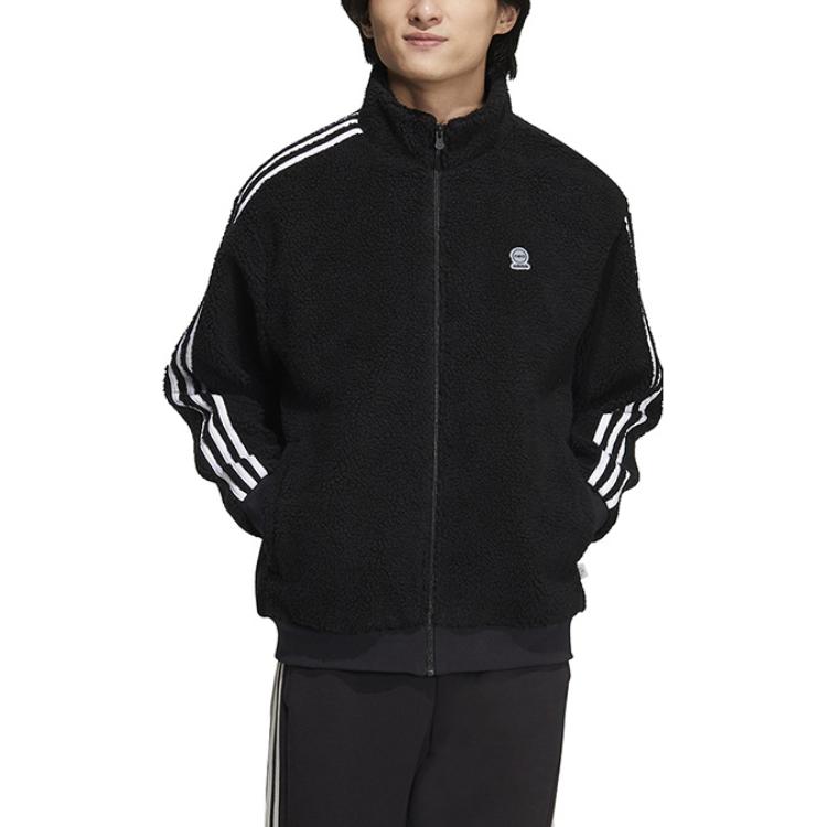 adidas Neo Logo Pattern Stripes Decoration Fleece Lined Jacket Men's Black HN8731
