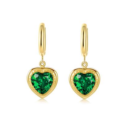 Emerald Zircon Peach Heart Ear Buckle Stainless Steel Plated Real Gold Earrings Love Pendant Titanium Steel Premium Earrings
