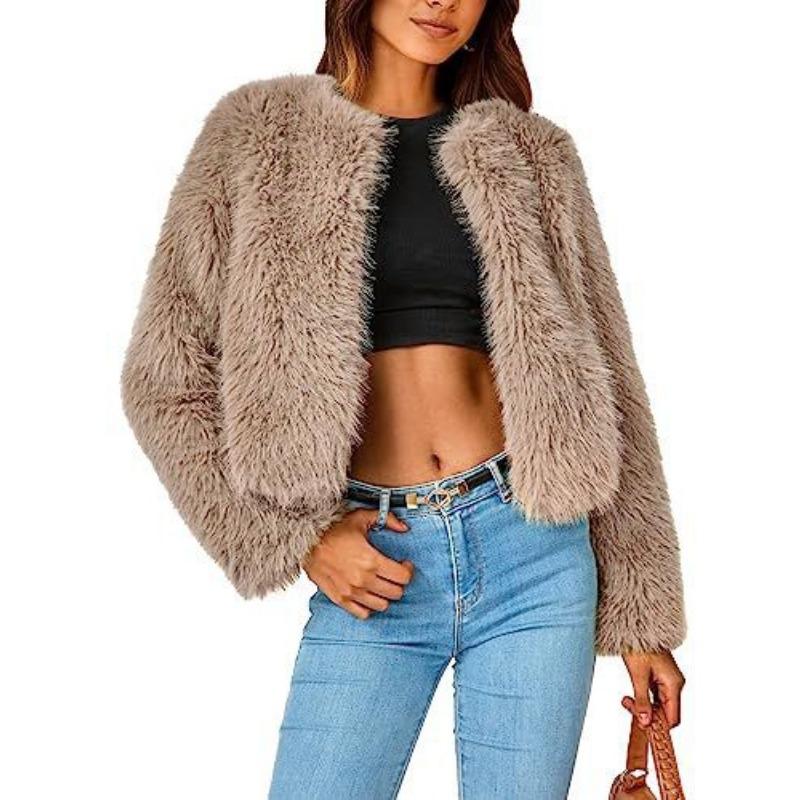 Winter Jacket Short Jacket Faux Fur Long-sleeved Pockets Thermal Jacket Autumn and Winter Clothes
