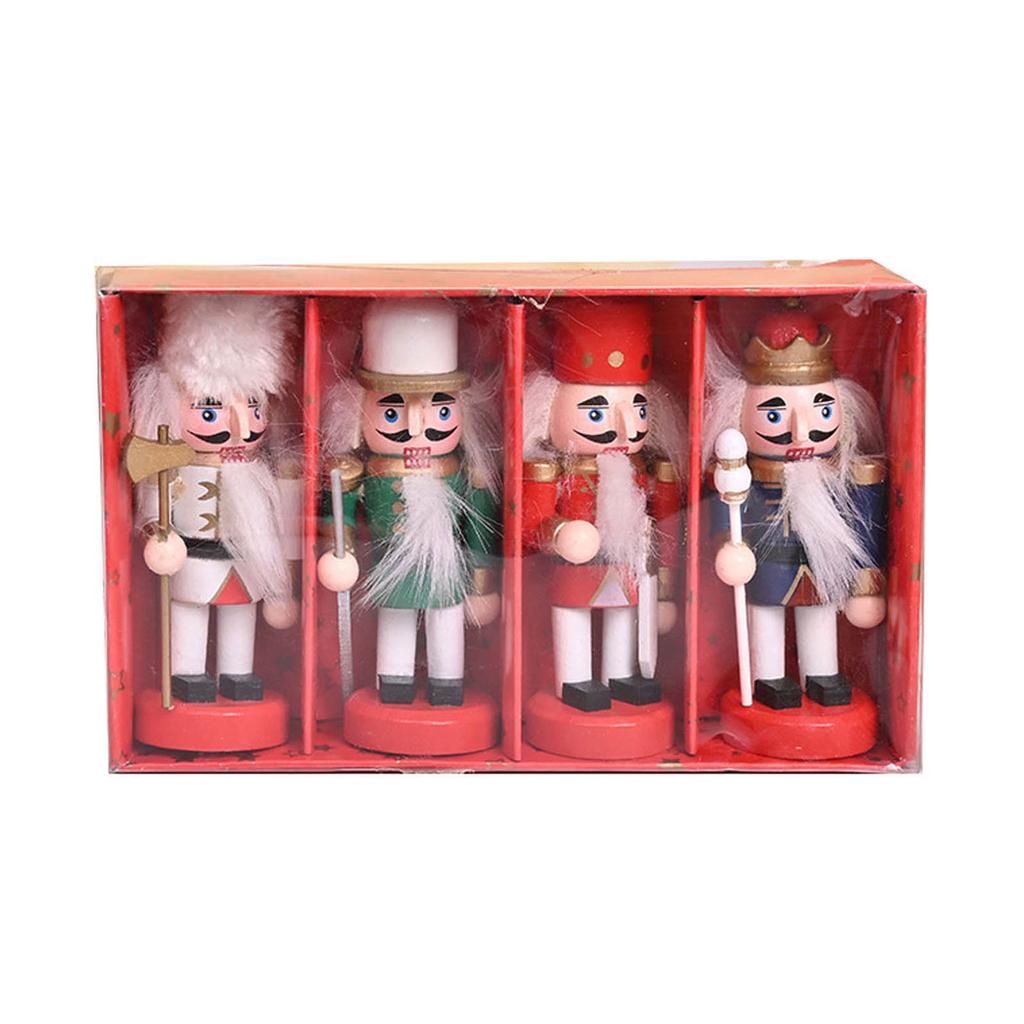 4 Pieces Christmas Wooden Nutcracker Ornament Wood Standing King Figurines Holiday Table Shelf Display Toy Home Decor