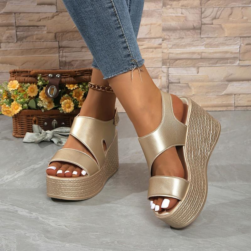 Spring and Summer Footwear Plus Size Sandals Soft-soled Flat-bottomed Round-headed Wedge-heeled Thick-soled Beach Women's Shoes
