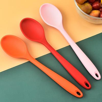 Silikonová lžíce s dlouhou rukojetí, žáruvzdorná, jednobarevná, potravinářská, kuchyňské nářadí