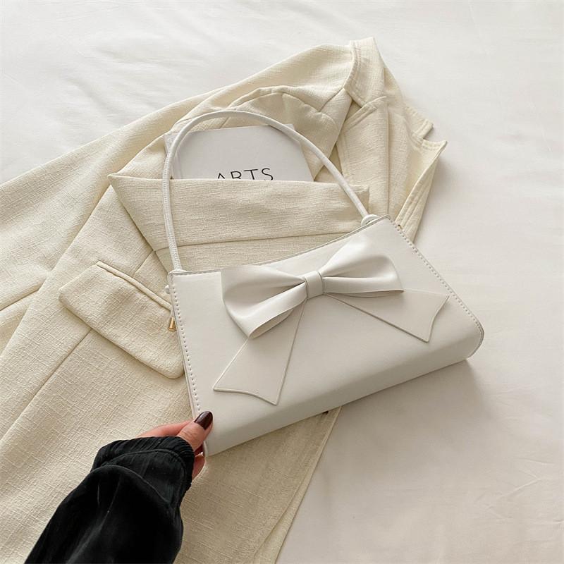 Sophisticated Bowknot Handbag For Women 2024 Summer Street Style Medium Crossbody Bag In Pu Leather
