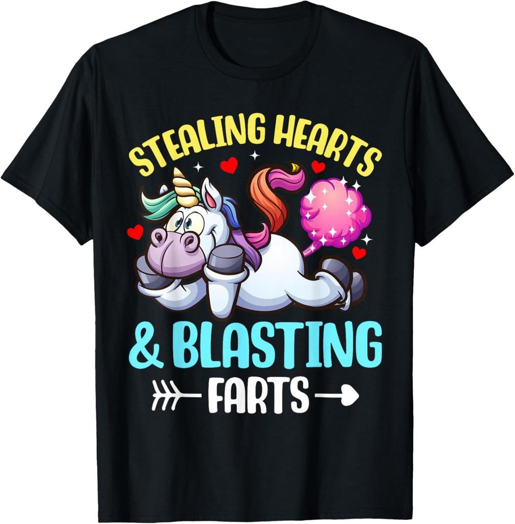 Stealing Hearts and Blasting Farts Fantasy Unicorn Gag T-Shirt