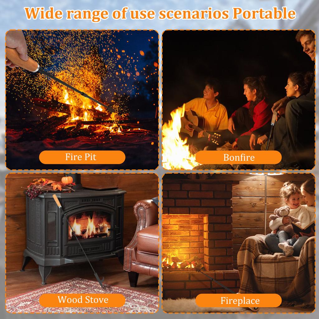 1/2 stuks Vuurpookstok 82cm IJzeren Kampvuurpook met Houten Handvat Verwijderbaar Draagbaar Vuurkorfgereedschap voor Kamperen Open Haard Kachel