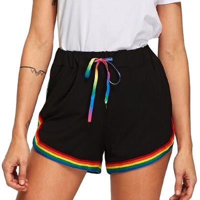 Pantaloni scurti elastici sport cu imprimeu curcubeu pentru femei Pantaloni scurți de plajă