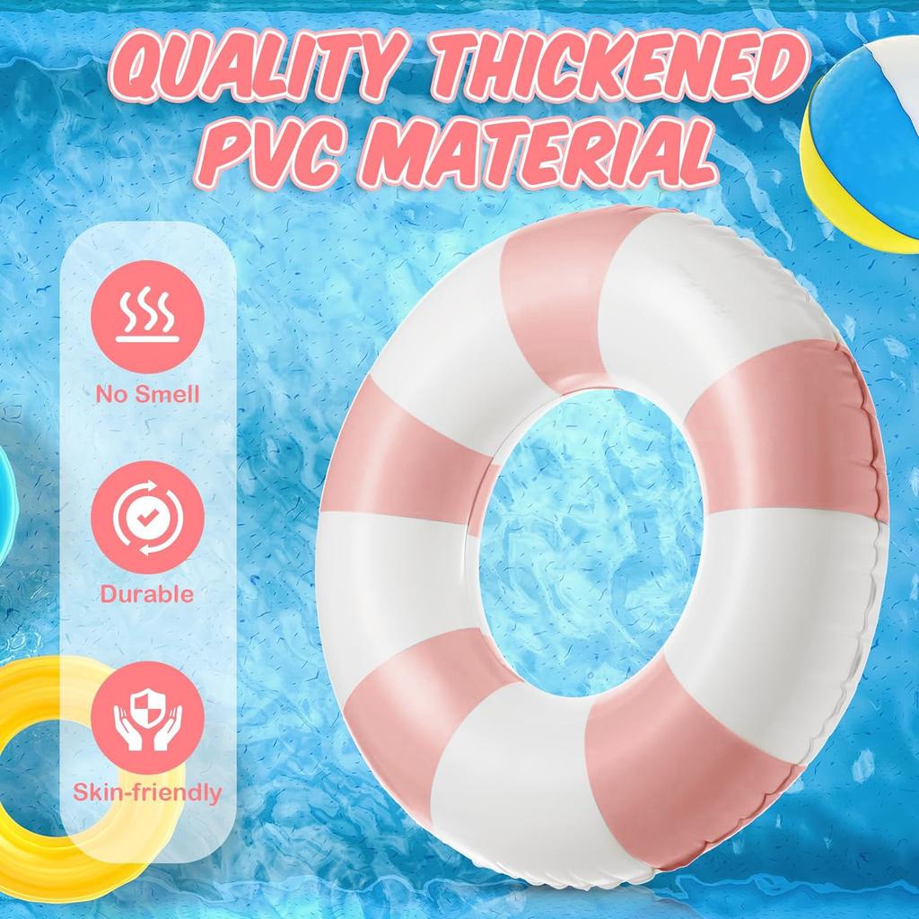 1pc Striped Double Air Bag Swimming Ring With Handle Thickened PVC Inflatable Swim Circle Beach Pool Water Floating Ring