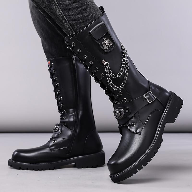 Men Large Size Motorcycle Martin Boots Tall Outdoor Riding Casual Work Shoes for Travel Streetwear Daily Wear Sizes 39-48
