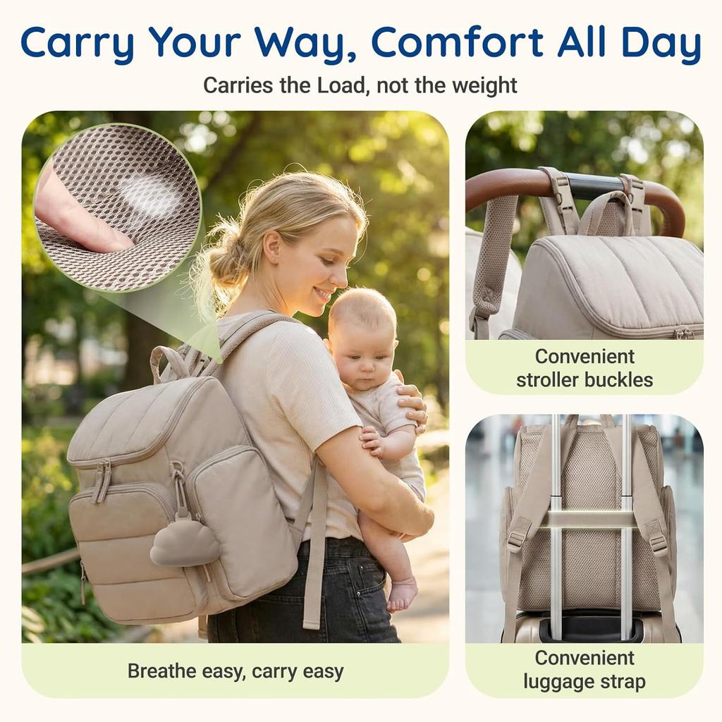 Diaper Bag Backpack, Baby Bag with Waterproof Changing Pad and Stroller Straps for Toddler, Diaper Backpack for Mom Dads with Insulated Pockets