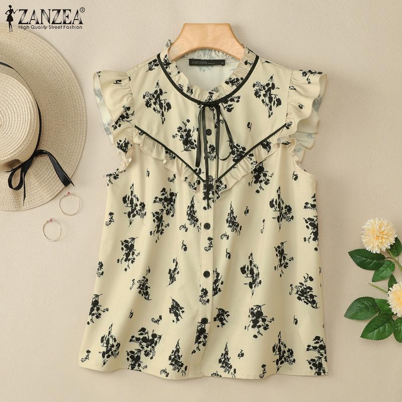 

ZANZEA Women Summer Casual Round Neck Sleeveless Loose Print Vest Tops розовый