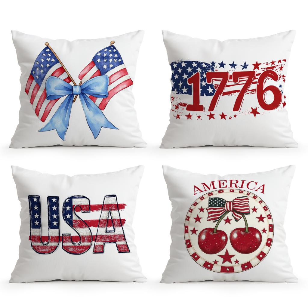 4pcs/set Independence Day Cushions Pillowcase Polyester Cushion Cover Throw Pillow Pillowcover Home Car Sofa Decor