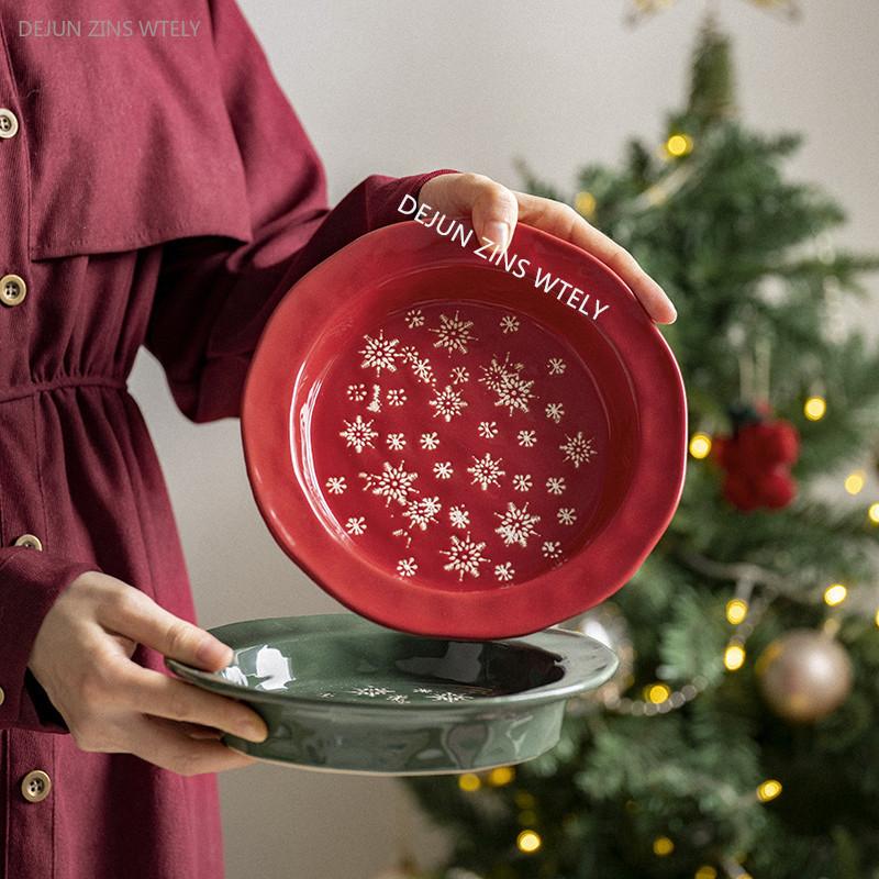 1PC Exquisite Christmas Tableware Ceramic Plates Fruit Salad Plates Breakfast Milk Mugs Household Kitchen Ceramic Noodle Bowls