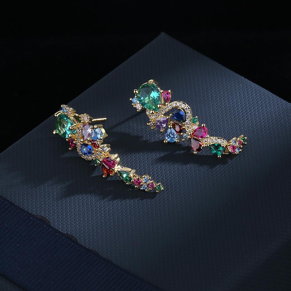 silver light luxury micro-inlaid zircon flowers earrings exaggerated super flash temperament bride wedding dress wedding