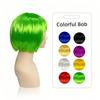 Colored Bob Synthetic Hair Wigs with Bangs for Women Halloween Costume Cosplay Party Use Black Green Purple Pink Blonde