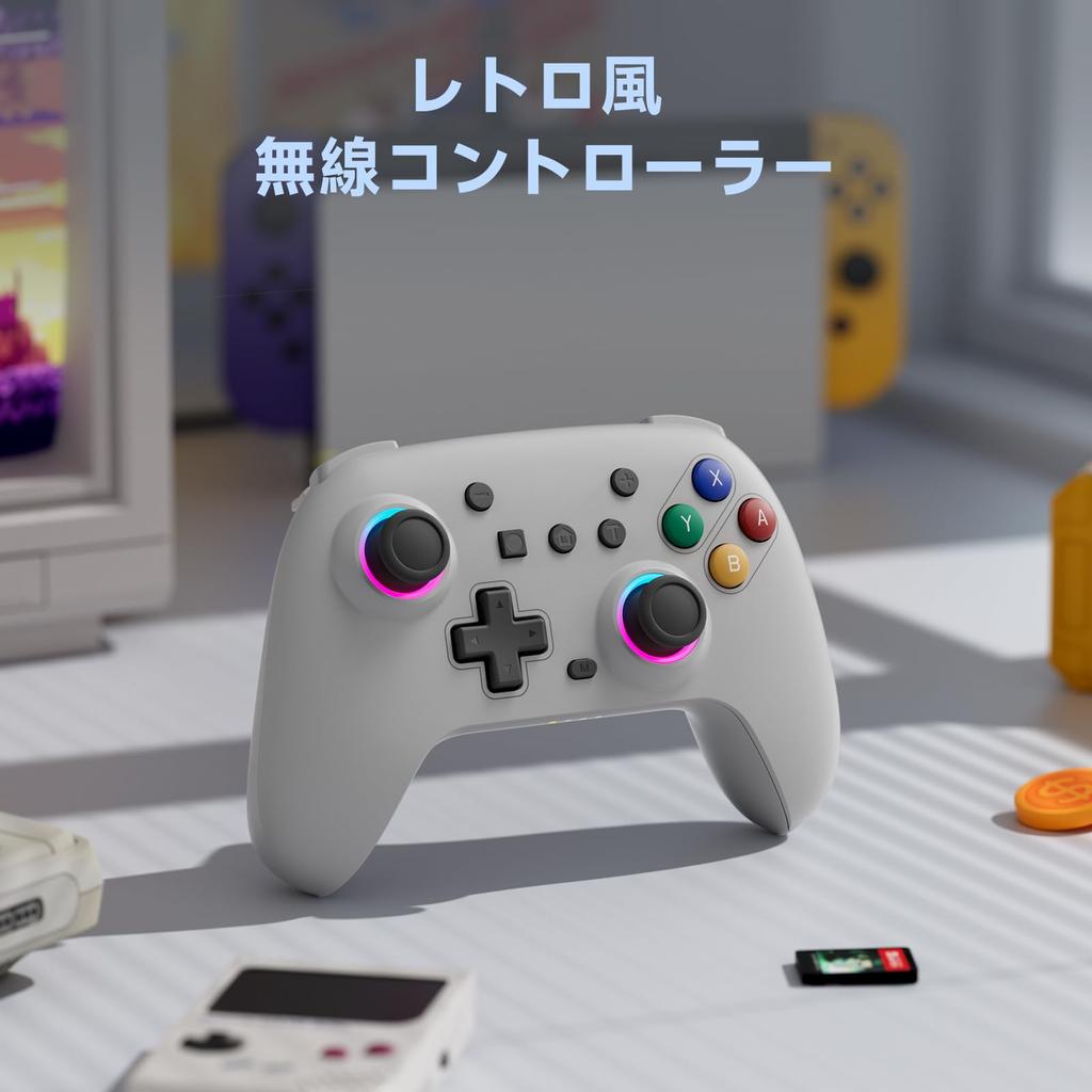 Wireless Switch Controller with Hall Effect RGB Back Turbo 4 Levels of Vibration Gyro 800mAh Compatible with Pro Controller Sticks, Lighting, Buttons,