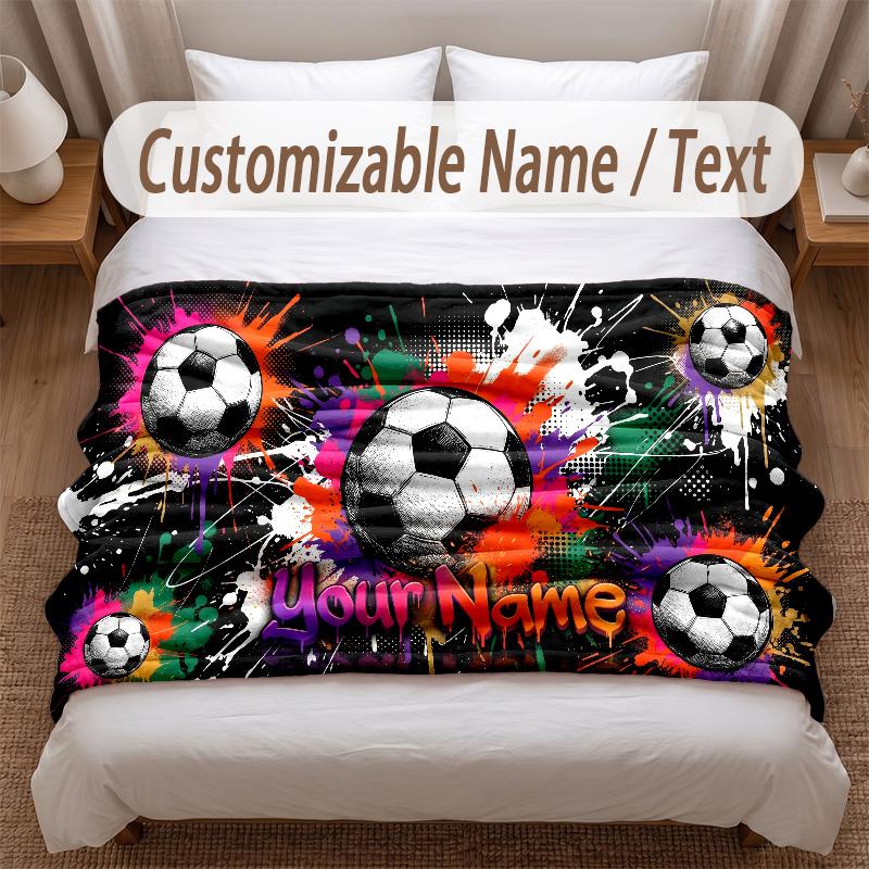 Fußball-Thema Weiche Decke Personalisierter Benutzerdefinierter Name Textdruck Warme Decke Zuhause Sofa Schlafzimmer Dekoration