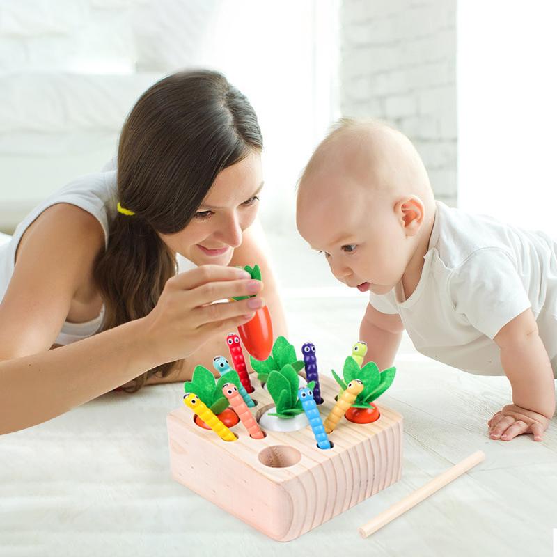 Kids Wooden Pulling Carrot Catching Worm Puzzle Game Educational Toy Set Children's Gifts Learning Toys