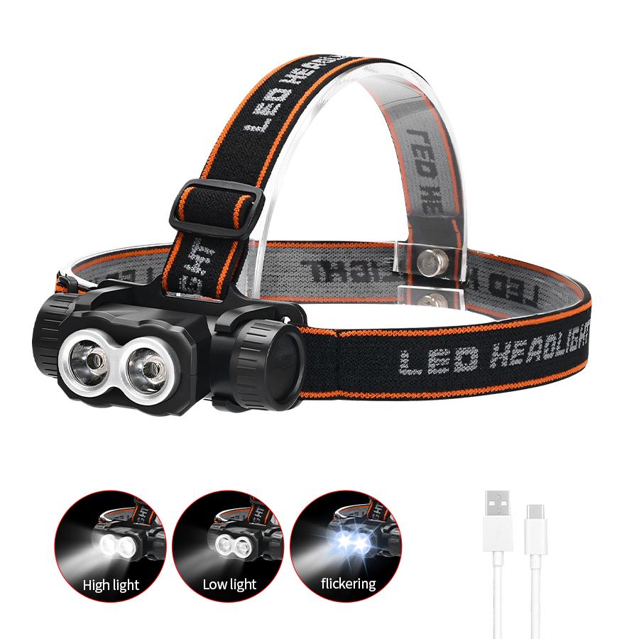 

2/3LED Headlamp 3-Mode Powerful Waterproof Headlight Type-C Rechargeable 18650 Head Torch for Camping Hunting