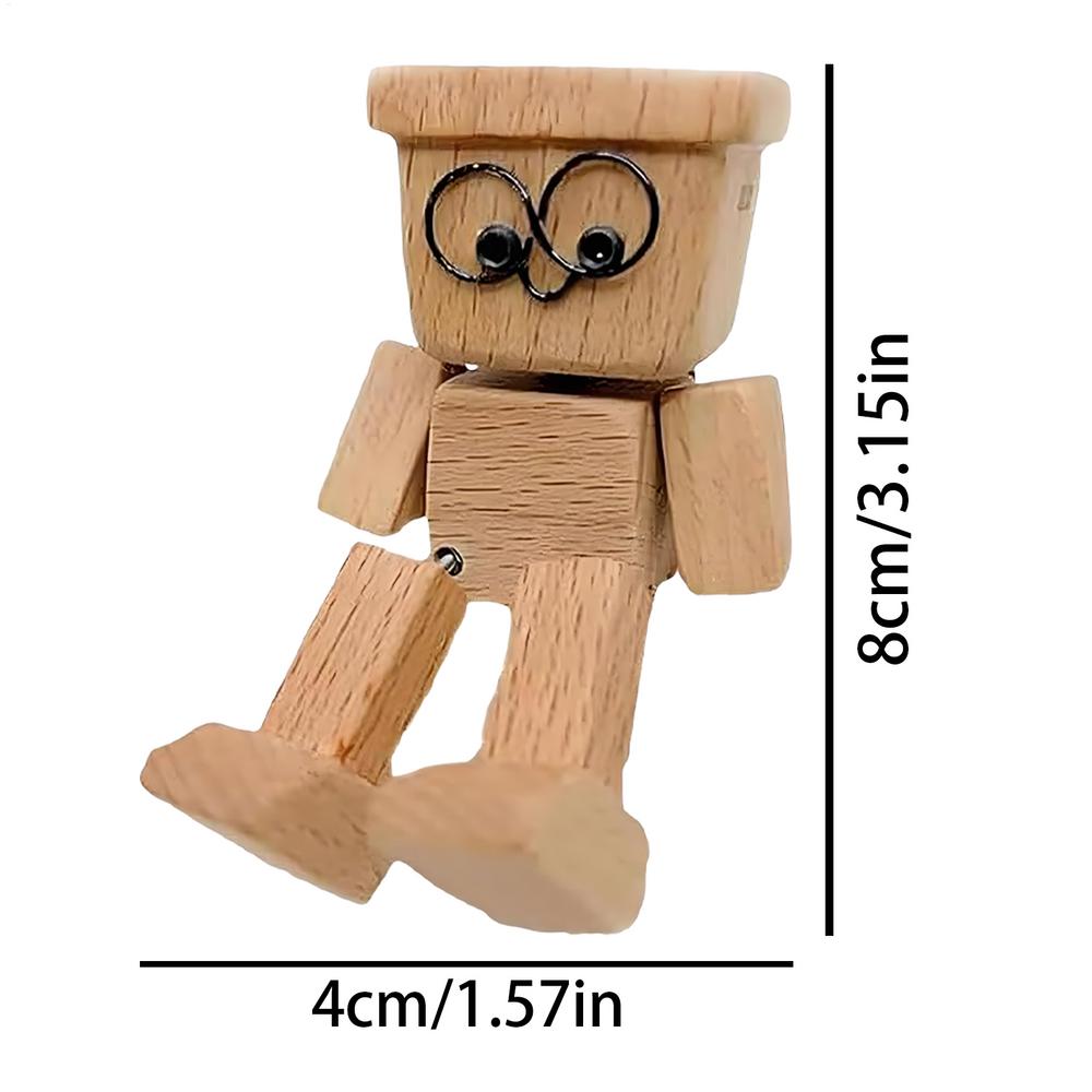 Shaking Wooden Man Figurine Car Decoration Dashboard Decor Car Ornaments Leg-swinging Robot Figurine Cute Wood Man Creative Gift