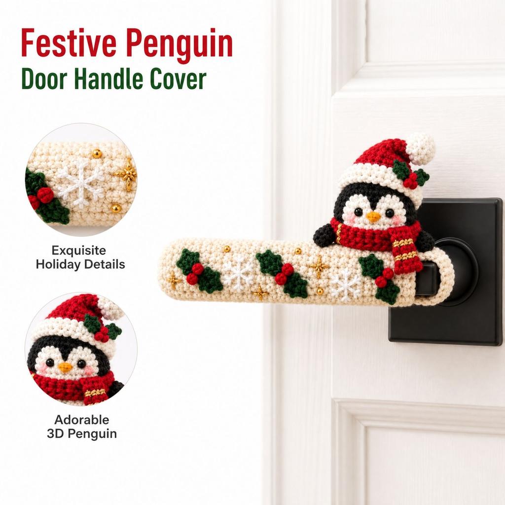 Crochet Christmas Door Handle Cover, Festive Holiday Door Knob Decoration for Home