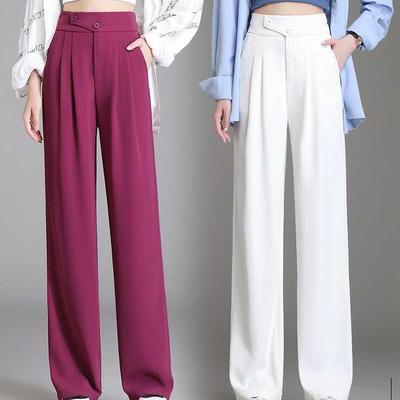 Pantaloni a gamba larga e vita alta da donna - Nuovo stile primavera/autunno, pantaloni aderenti, drappeggiati e lunghi fino a terra.