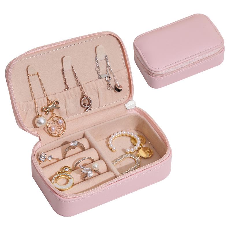 Compact Leather Travel Jewelry Organizer - Portable Mini Storage Box