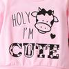 Little Girl 2PCS Set 1-8 Years Old Pink Sweatshirt and Cow Print Long Pants Kids Casual Daily Wear or Pajamas Set