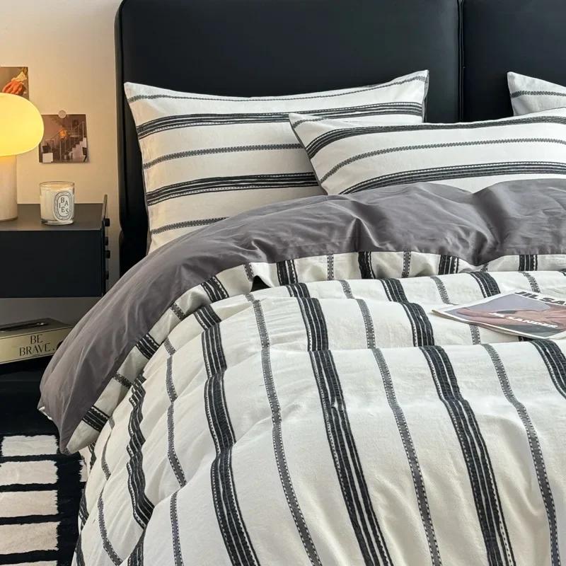 

4 шт. Высококачественная жаккардовая простыня на резинке в полоску Постельное белье 100% хлопок Мягкое Дышащее Постельное белье Уютный Комфортный Комплект с Угловой Резинкой 1.8m-200x230cm 4pcs