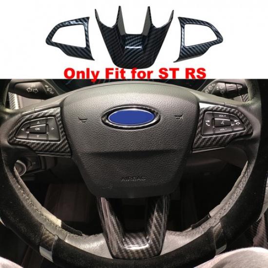 3Pcs Carbon Fiber Color Steering Wheel Cover Fit For Ford Focus ST RS 2015-2016