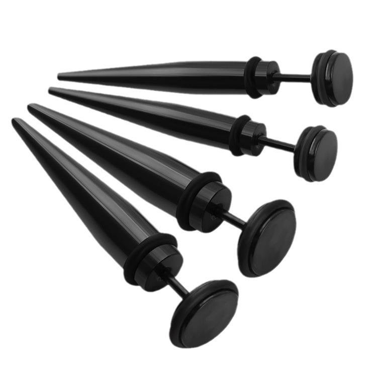 Stainless Steel Punk Cone Ear Studs and Expanders - Black Piercing Jewelry