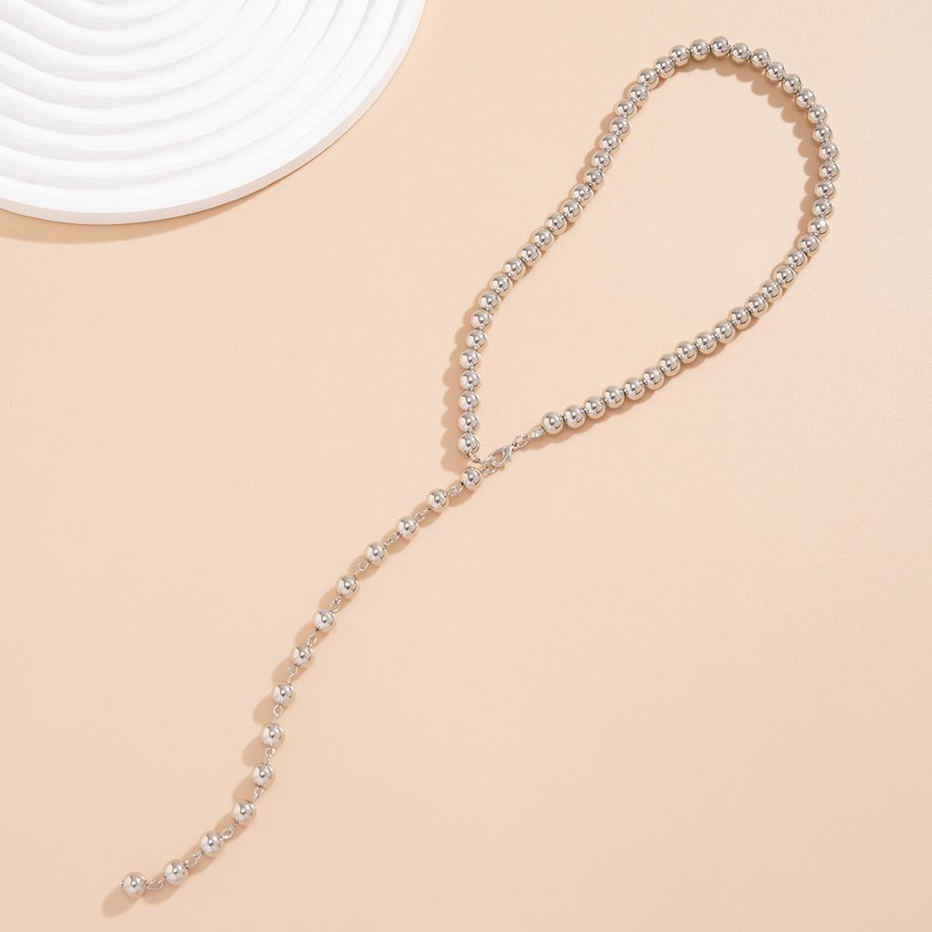 Vintage Round Bead Chain Beaded Necklace Simple Imitation Pearl Tassel Long Niche Necklace